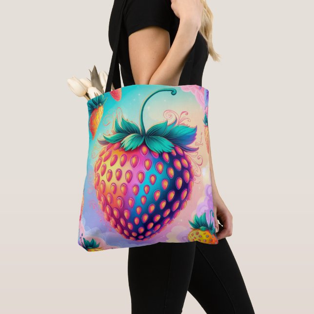 Colorful strawberry tote bag (Close Up)