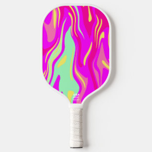 Colorful Streaks of Pink Magenta Yellow Mint Green Pickleball Paddle
