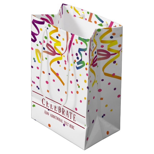 Colorful Streamers And Confetti Gift Bag (Front Angled)