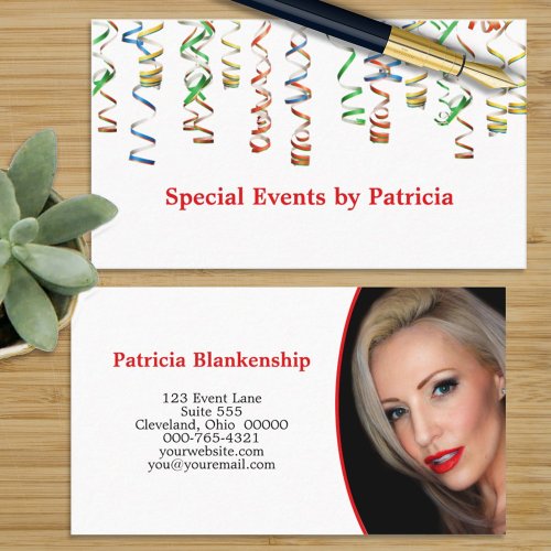 Colorful Streamers Top Border Professional Photo Business Card
