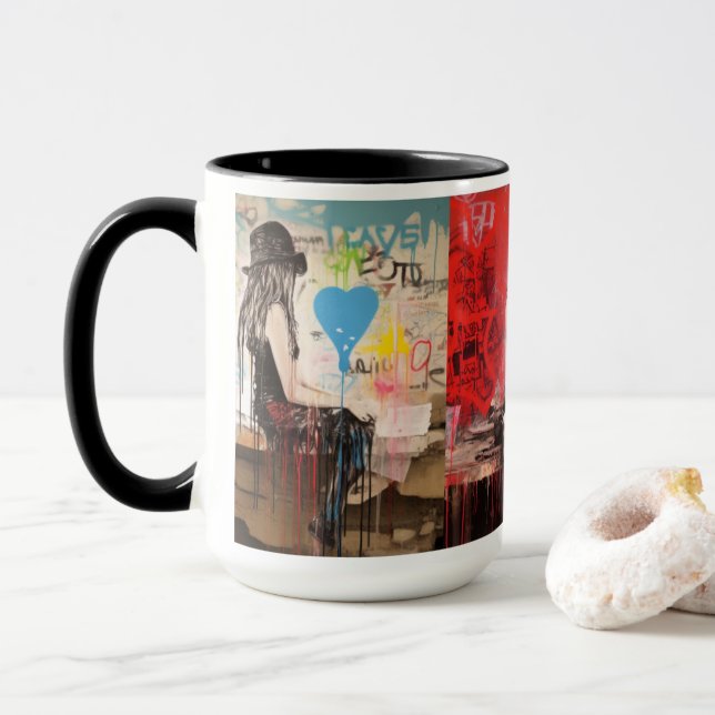 Colorful Street Art Mug - Urban Heartbeat (With Donut)
