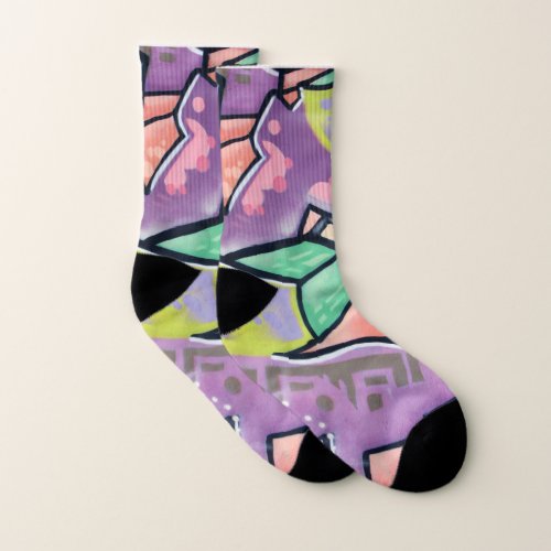 Colorful Street Art Purple Socks