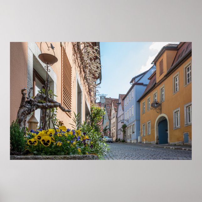 Colorful street in Rothenburg ob der Tauber Poster (Front)