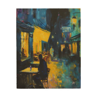 Colorful Street Night Life Wood Wall Art