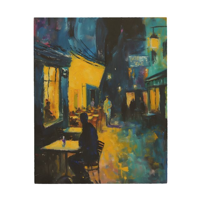 Colorful Street Night Life Wood Wall Art (Front)