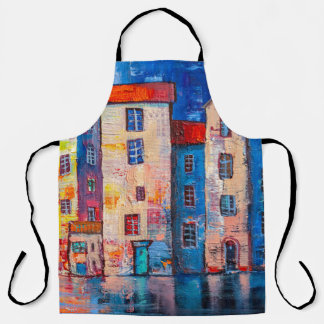 Colorful Street Panorama Impressionist Art Apron