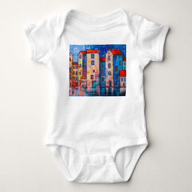 Colorful Street Panorama Impressionist Art Baby Bodysuit (Front)