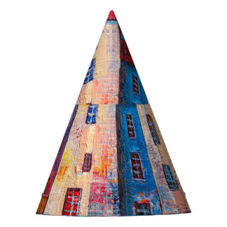 Colorful Street Panorama Impressionist Art Party Hat