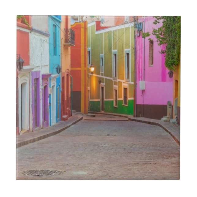 Colorful street scene ceramic tile (Front)