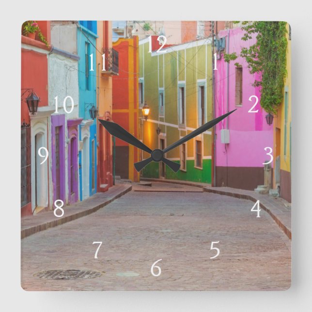 Colorful street scene square wall clock (Front)