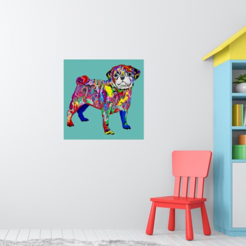 Colorful street style pug dog poster