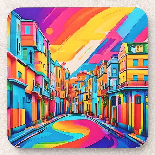Colorful Street Vibes Beverage Coaster (Front)