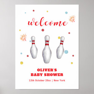 Colorful Strike Up Bowling Baby Shower Welcome Poster