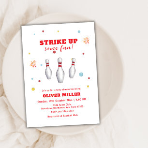 Colorful Strike Up Bowling Sport Baby Shower Invitation