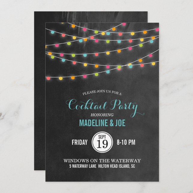 Colorful String Lights Cocktail Party Invitation (Front/Back)