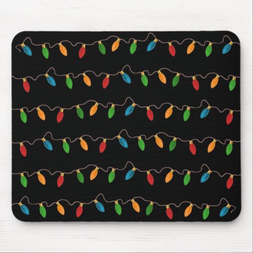 Colorful String of Christmas Lights at Night Mouse Pad