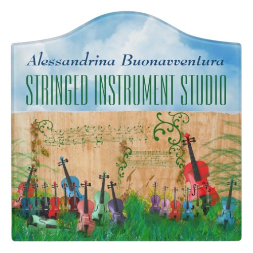 Colorful Stringed Instruments Garden Customizable Door Sign