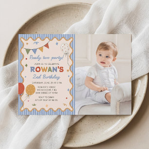 Colorful Stripe 2nd Fun Birthday Invitation Photo