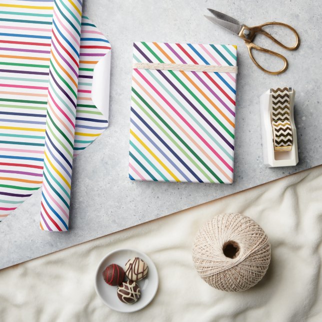 Colorful Stripe Art Pattern On Crisp White Wrapping Paper (Crafts)