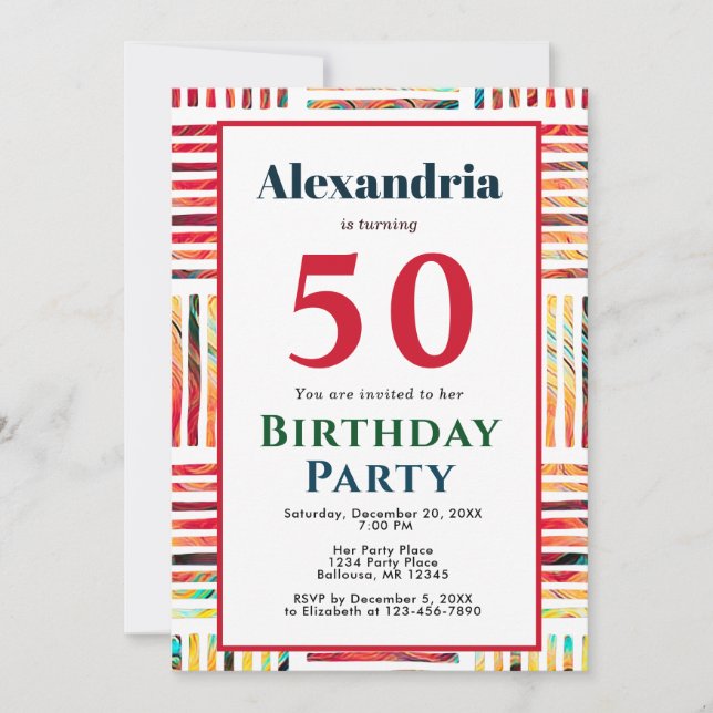  Colorful Stripe Fabulous 50th Birthday Invitation (Front)