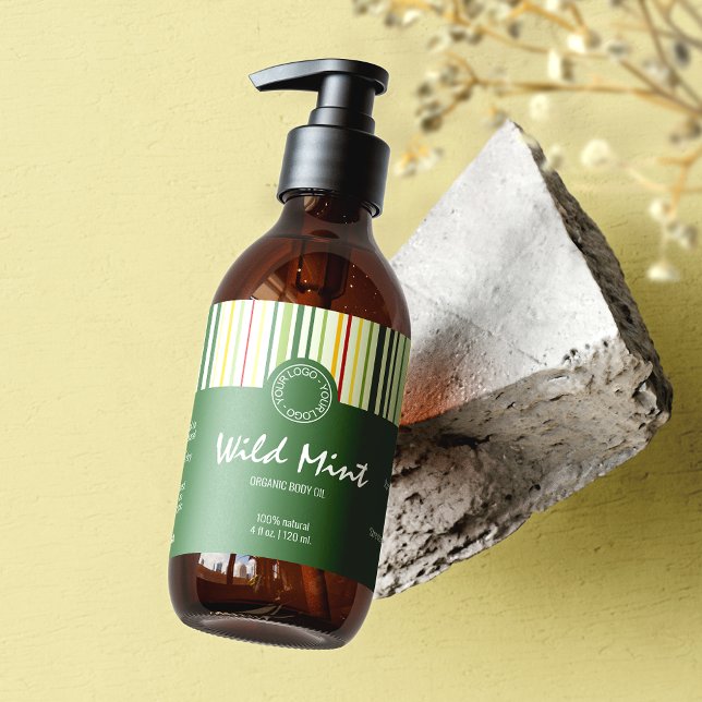 Colorful Stripe Line & Green Cosmetic Bottle Label (Creator Uploaded)