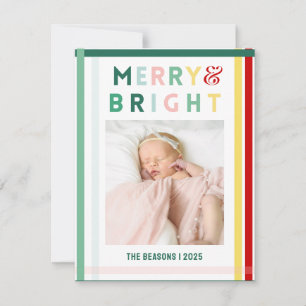 Colorful Stripe Merry & Bright Large Photo Holiday Card