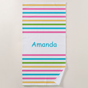 Colorful Stripe Monogram Beach Towel