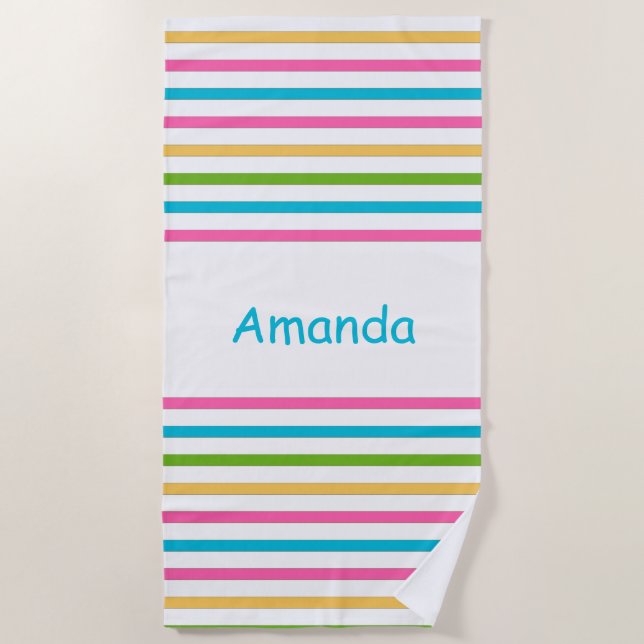 Colorful Stripe Monogram Beach Towel (Front)