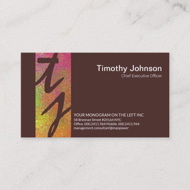 Colorful Stripe Monogram Founder CEO Business Card (Front)