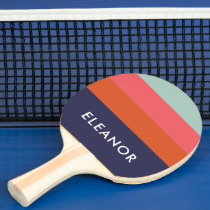 Colorful Stripe Navy Coral Custom Name Sport Ping Pong Paddle