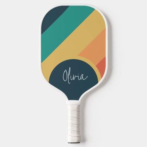 Colorful Stripe Pastel Rainbow Color Script Name Pickleball Paddle