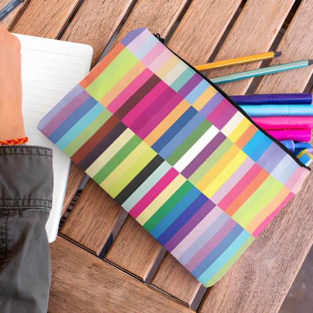 Colorful Stripe Pattern Students Stationery School Accessory Pouch (Colorful Stripes Pattern Multicolor Makeup Bridal Accessory Pouch On Wooden Table)