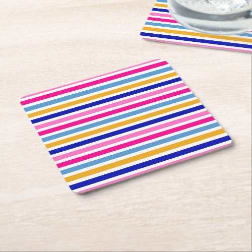 Colorful Stripe Pattern Vivid Party  Square Paper Coaster