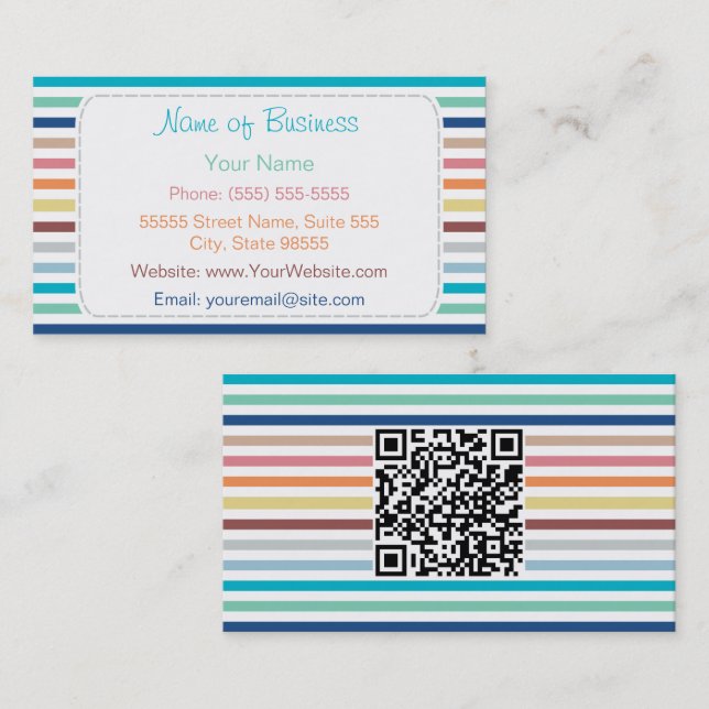 Colorful Stripe QR Code Design Business Card (Front/Back)