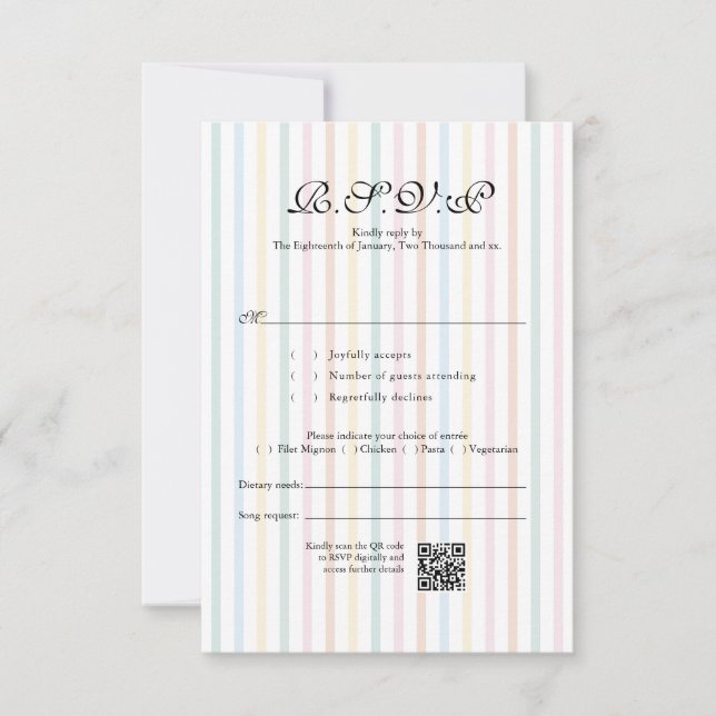 Colorful Stripe QR Code Wedding RSVP Card (Front)