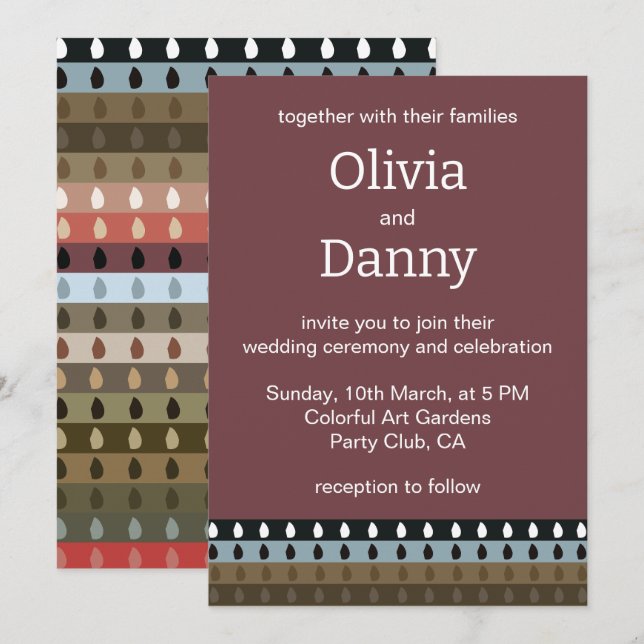 Colorful Stripe Tribal Art Wedding Invitation (Front/Back)