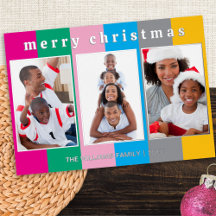 Colorful Striped 3 Photo Collage Merry Christmas