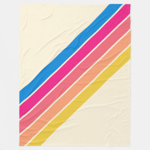 Colorful Striped 70s 80s Classic Retro Stripes Fleece Blanket