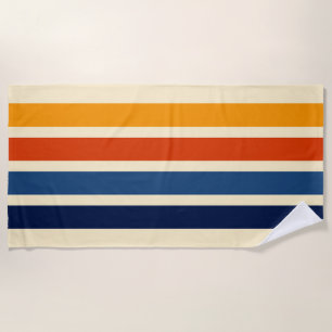 Colorful Striped 70s 80s Retro Racing Stripes Beach Towel