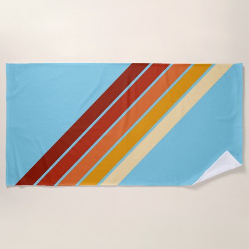 Colorful Striped 70s 80s Retro Racing Stripes Beach Towel