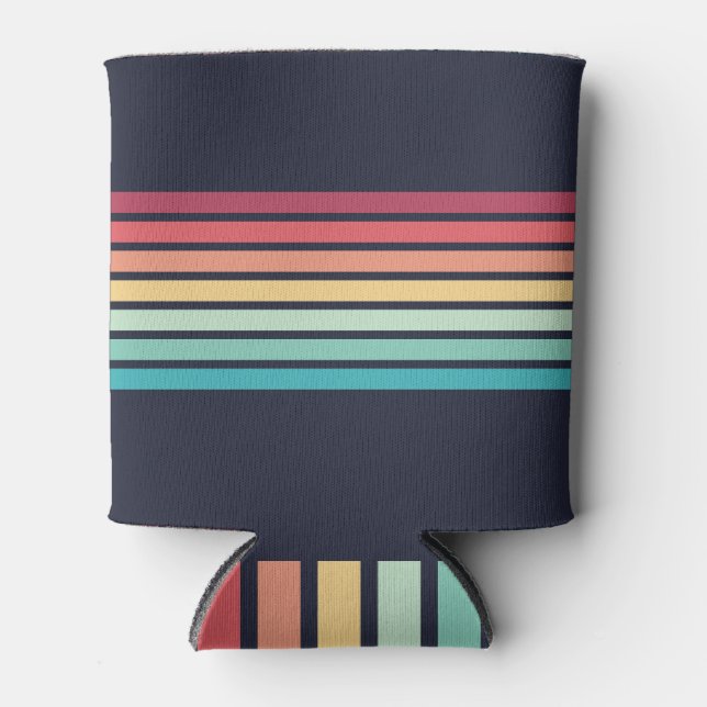 Colorful Striped 70s 80s Retro Racing Stripes Can Cooler (Front)