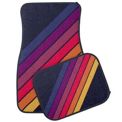 Colorful Striped 70s 80s Retro Racing Stripes Car Floor Mat