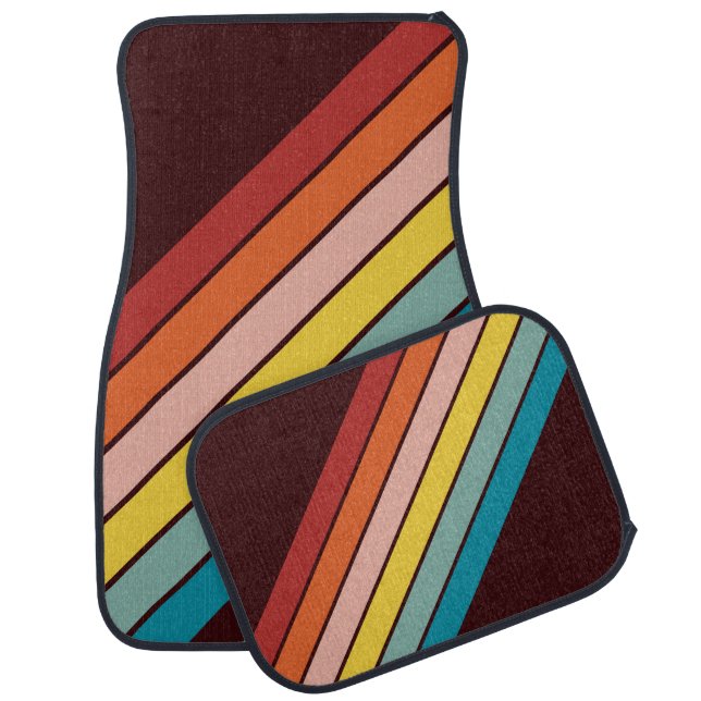 Colorful Striped 70s 80s Retro Racing Stripes Car Floor Mat (Set)