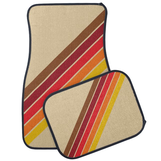 Colorful Striped 70s 80s Retro Racing Stripes Car Floor Mat (Set)