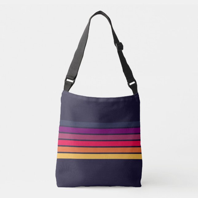 Colorful Striped 70s 80s Retro Racing Stripes Crossbody Bag (Front)