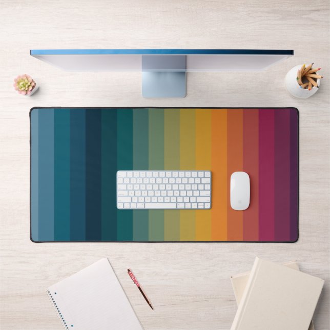 Colorful Striped 70s 80s Retro Rainbow Stripes Desk Mat (Office 1)
