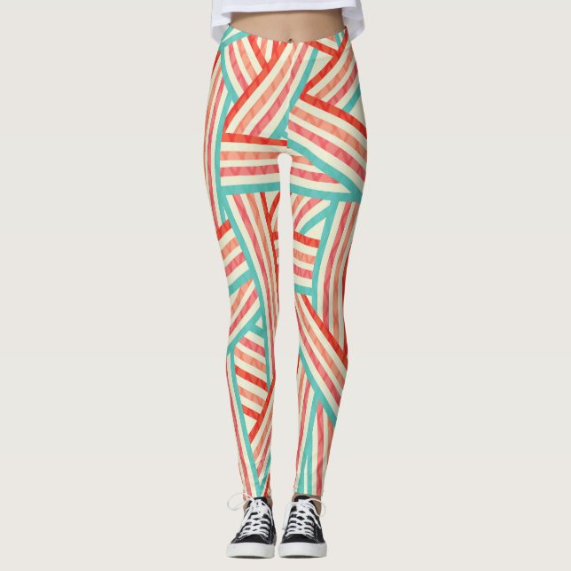 Colorful Striped Abstract Pattern Leggings (Front)