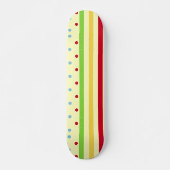Colorful Striped And Polka Dots Skateboard by OneStopGiftShop at Zazzle