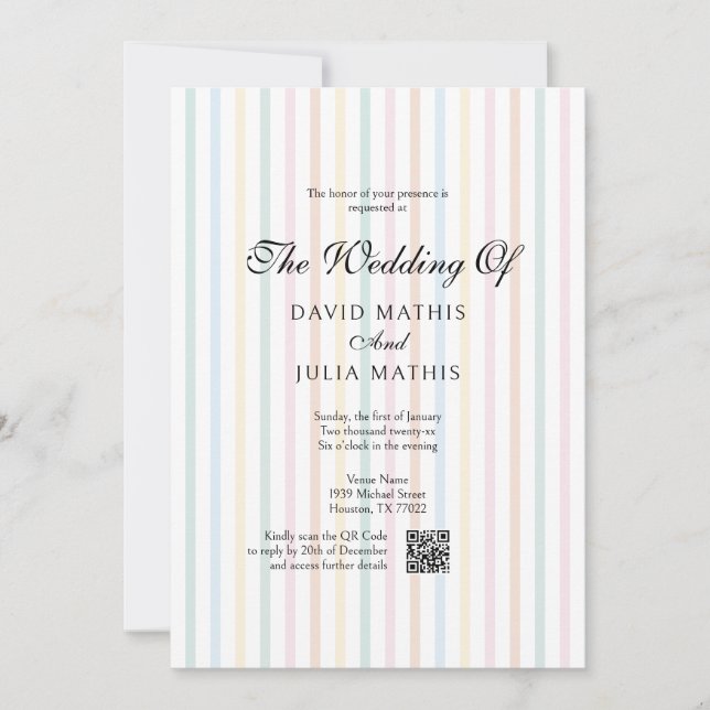 Colorful Striped Country Club Style Sage Wedding Invitation (Front)