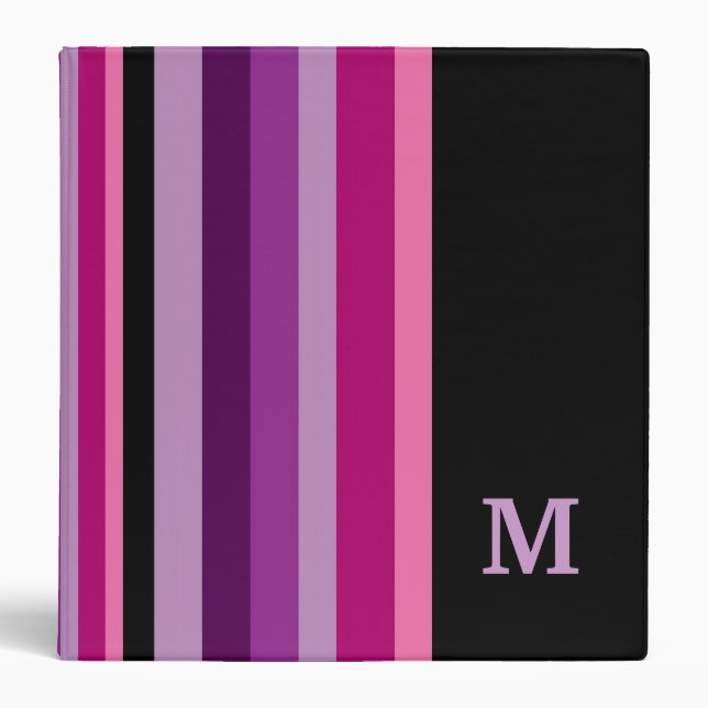 Colorful Striped Custom Monogrammed Vinyl Binder (Front)
